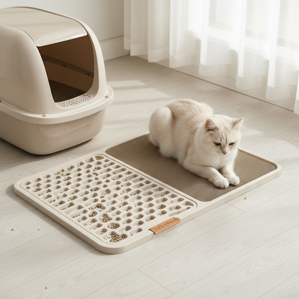 Beige White Cat Litter Mat & Scratcher