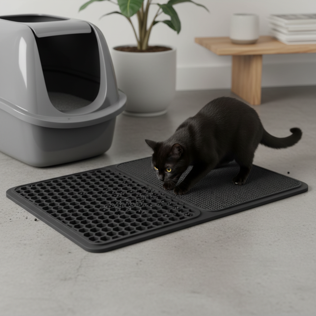 Black Cat Litter Mat & Scratcher