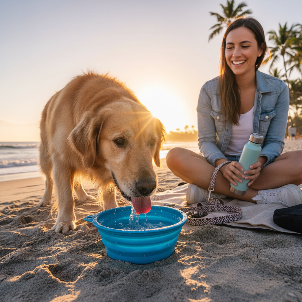 Collapsible Dog Bowl at Park