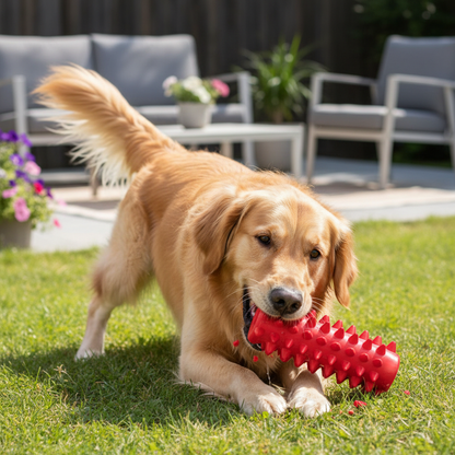 Durable Spiked Rubber Chew Toy in Use