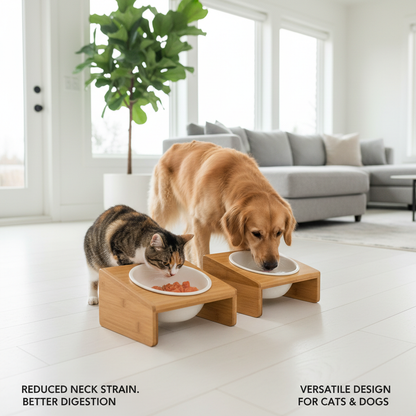 Elevated Pet Bowls with Cat