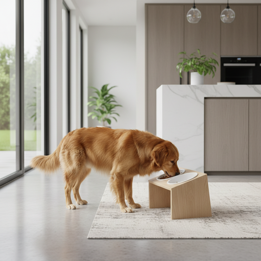 Elevated Pet Bowls with Dog