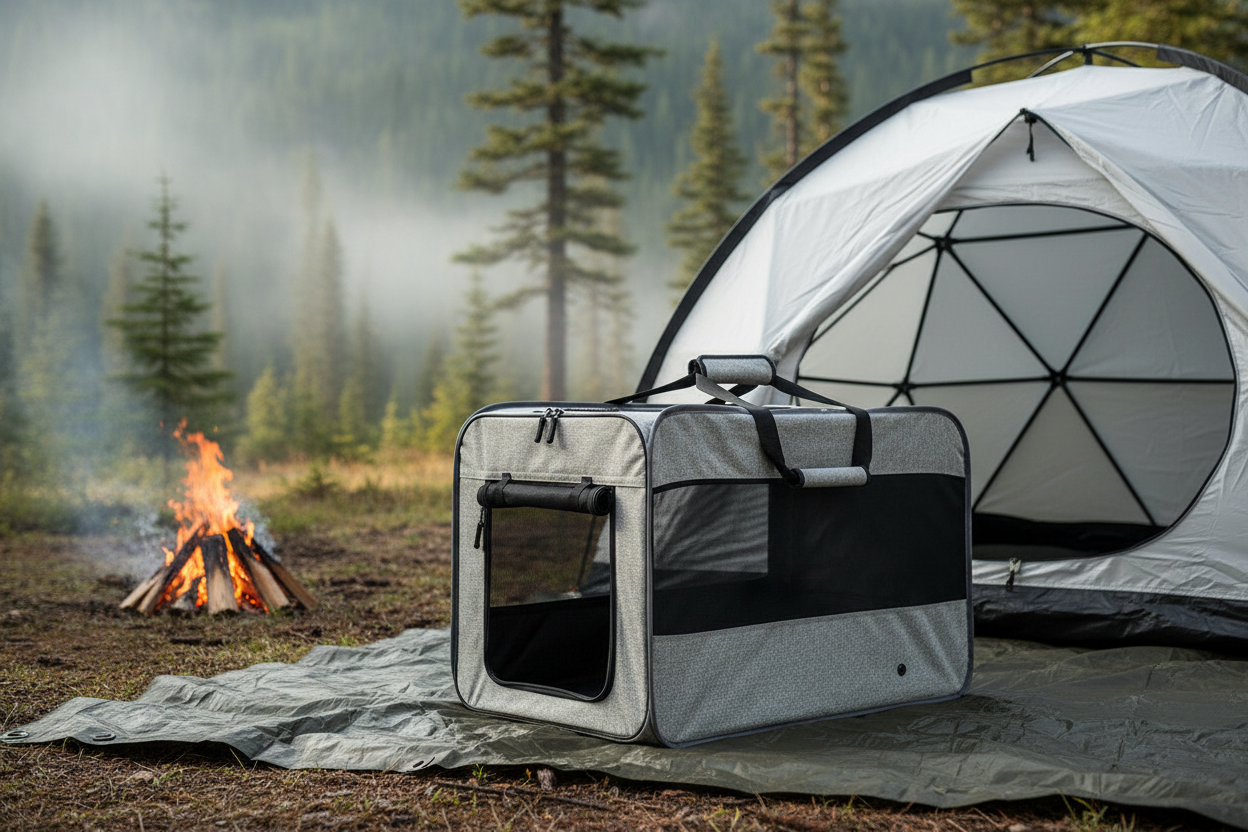 Gray Folding Pet Travel Crate — Pacific Northwest Campsite Lifestyle